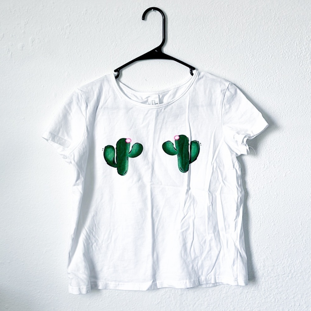 White Double Cactus Short Sleeve Graphic Tee